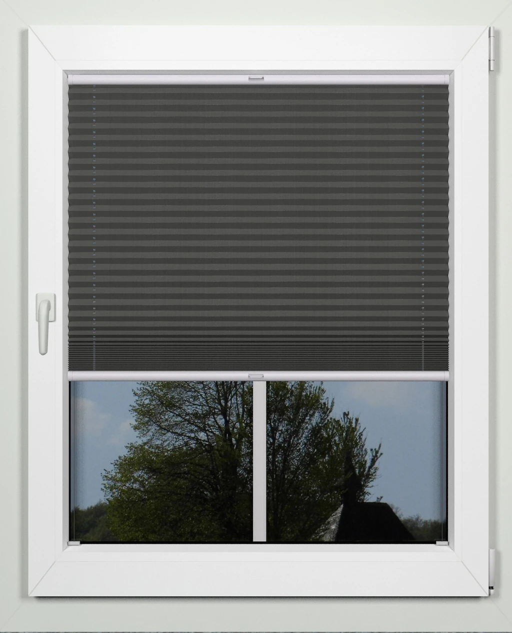Bild von Plissee INDEKO "superior", grau (anthrazit, weiß), B:95cm H:170cm, Obermaterial: 94% Polyester, 6% sonstige Fasern, Plissees, nach Maß