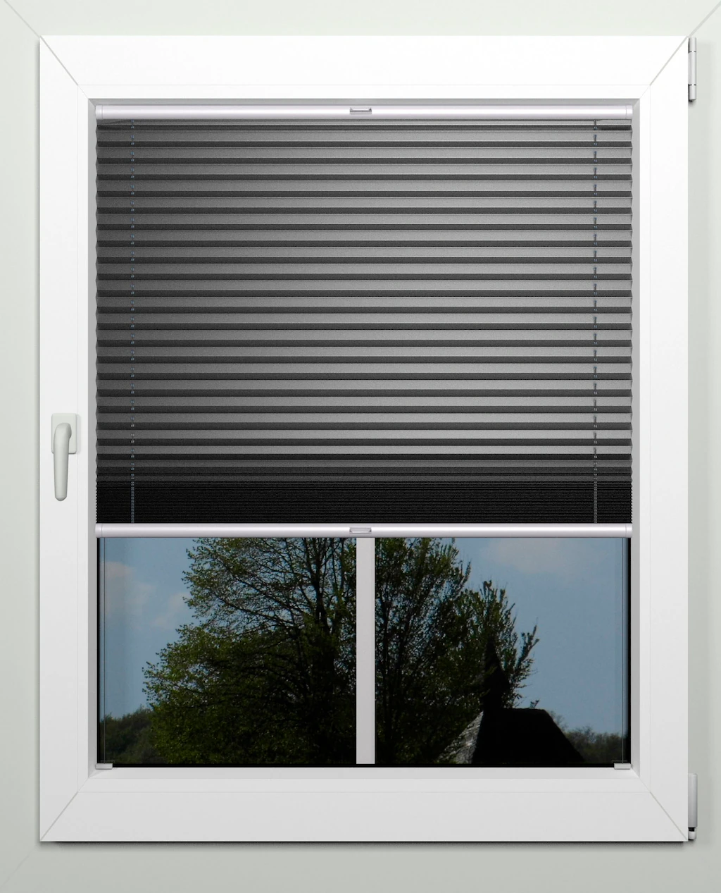 Bild von Plissee INDEKO "Thermo-Deluxe", grau (anthrazit, metallfarben), B:106cm H:130cm, Obermaterial: 94% Polyester, 6% sonstige Fasern, Plissees, zur Montage in der Glasleiste, nach Maß