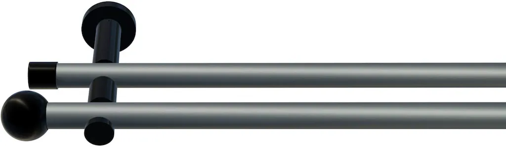 Bild von Gardinenstange INDEKO "Colombes", silber (silber, schwarz), L:210cm Ø:20mm, Gardinenstangen, Komplett-Set inkl. Montagematerial
