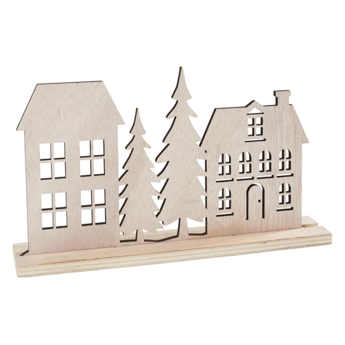 Bild von VBS Holz-Steckmotiv "Häuser und Tannen" – Kreatives Bastelprojekt für Zuhause