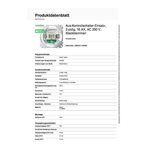 Bild von Merten Aus-Kontrollschalter-Eins. 2-pol.10AX 250V AC MEG3102-0000
