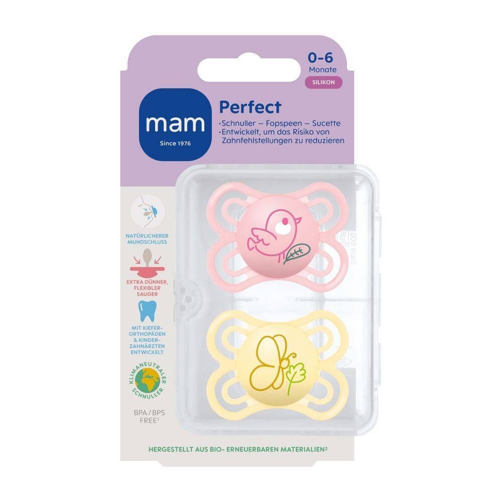 Bild von MAM Perfect Silikonschnuller 0-6 Monate, rosa/gelb