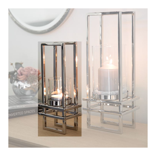 Bild von Elegantes Windlicht 'Dualis' klein aus Edelstahl und Glas