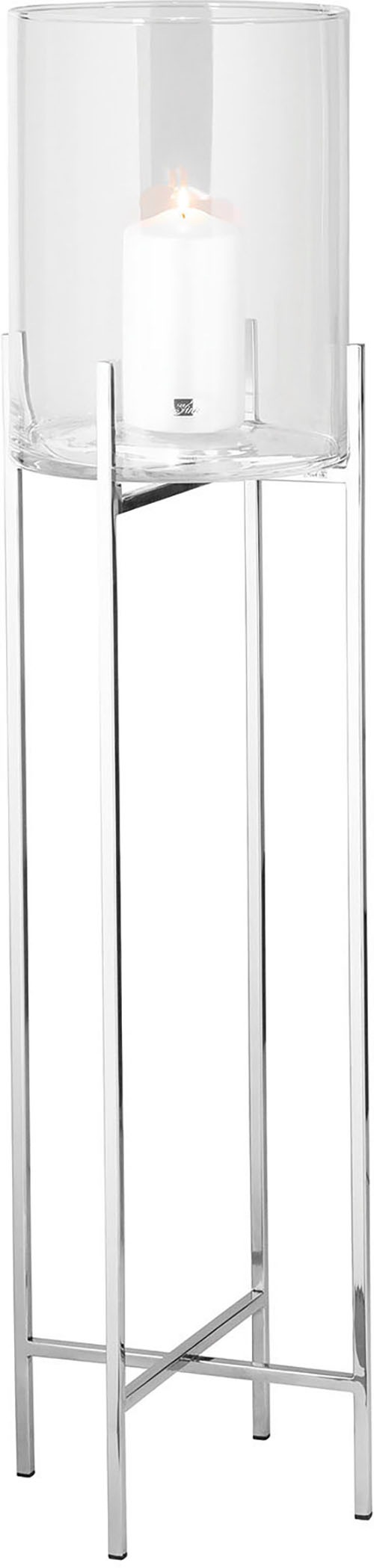 Bild von Fink Dekovase ODEON Windlicht mit Glas - H. 101cm x Ø 25cm - silber - Edelstahl-Glas (Kerzenlaterne - Teelichtglas), Moderner Kerzenhalter - Deko für Ihr stilvolles Wohnzimmer