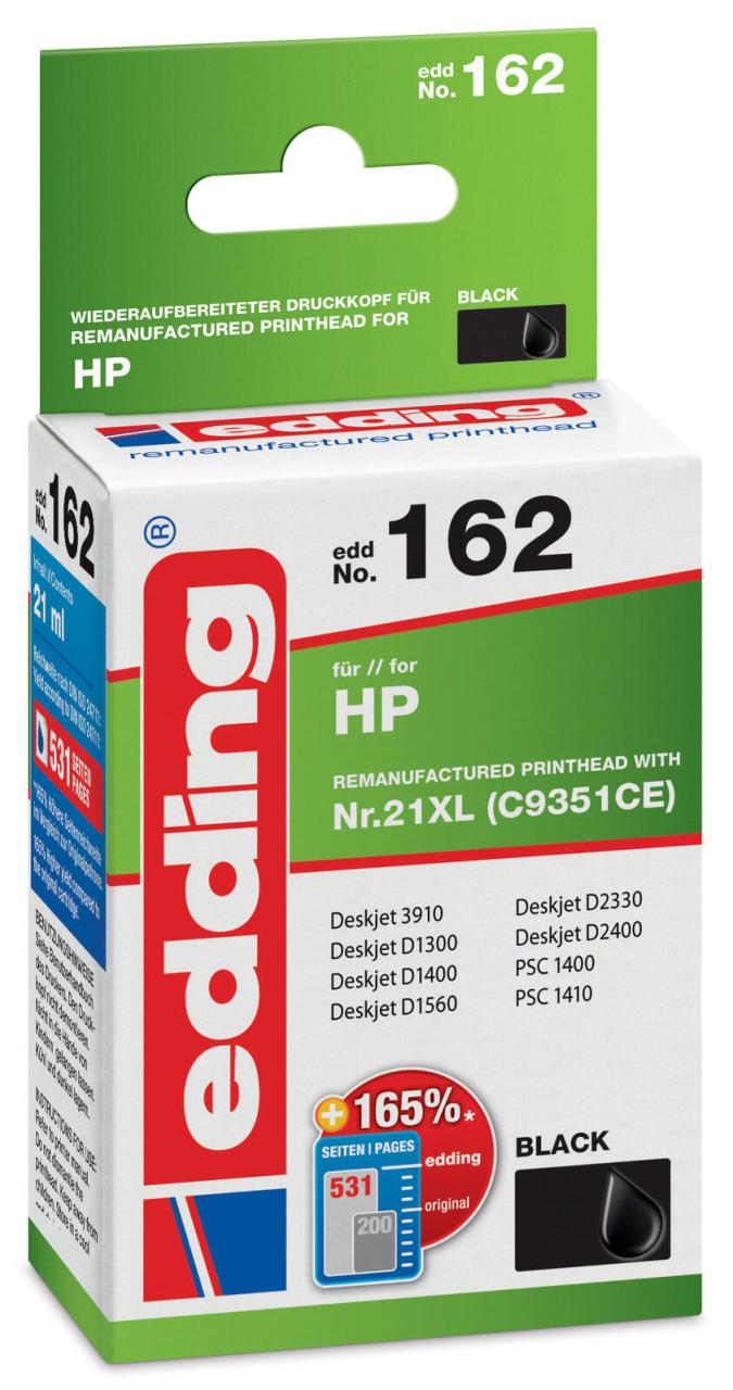 Bild von edding Druckerpatrone EDD-162 schwarz kompatibel zu HP 21XL (C9351AE)