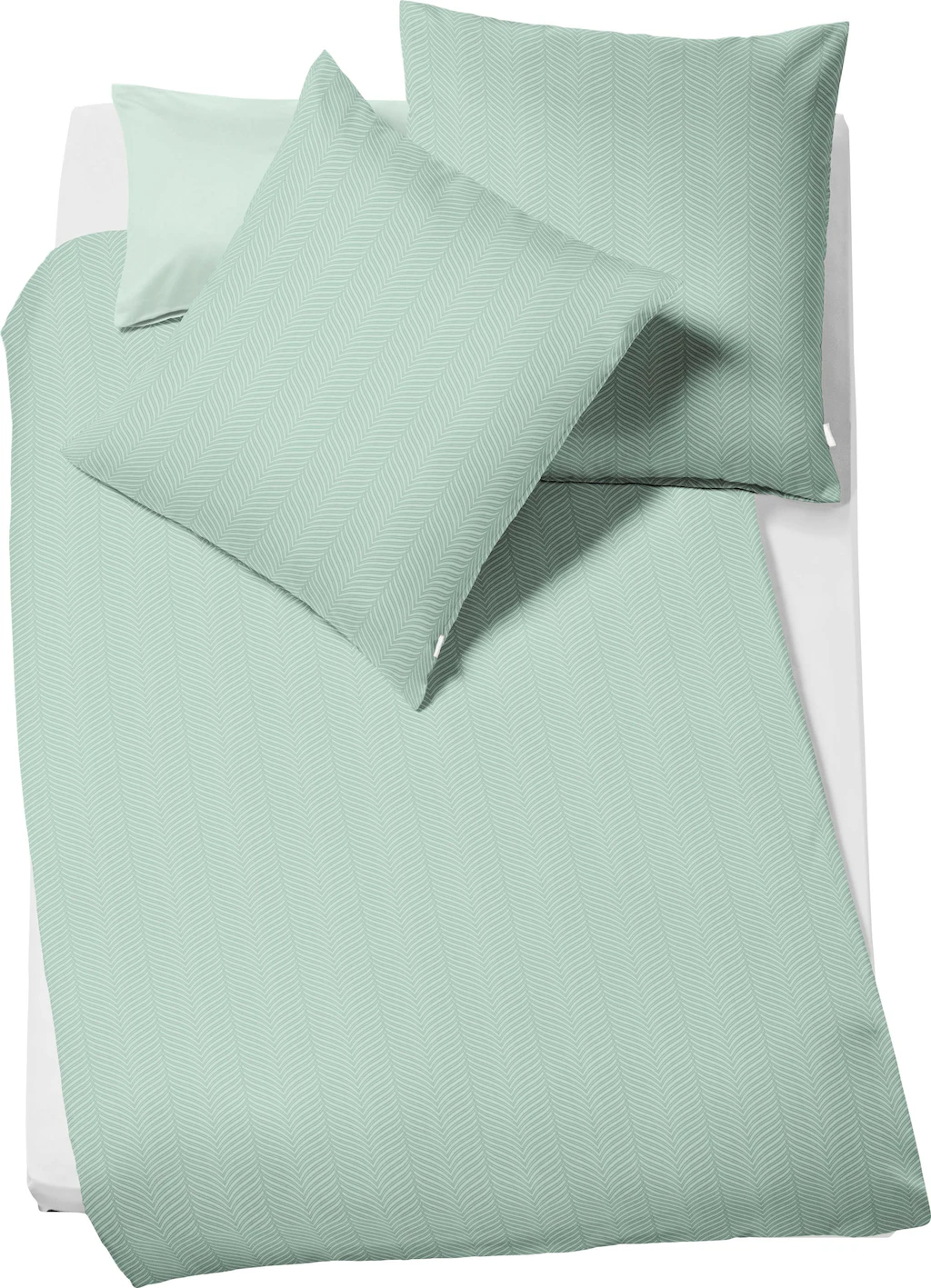Bild von fleuresse Jade 453844, Mako-Damast-Bettwäsche-Set, 100% Baumwolle, Oeko-TEX® Standard 100 Zertifiziert, 135 x 200 cm inkl. 1 x 80 x 80 Kissenhülle, dezentes Muster, Fb. Matcha