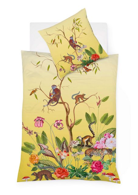 Bild von fleuresse Bettwäsche Fleuresse Mako-Satin Bettwäsche 135x200 Affen Dschungel Leo senf 11416, Mako-Satin, 2 teilig