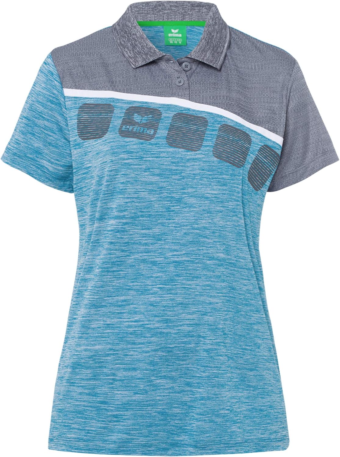 Bild von Erima Damen 5-C Poloshirt, grau melange/lime pop/schwarz, 48
