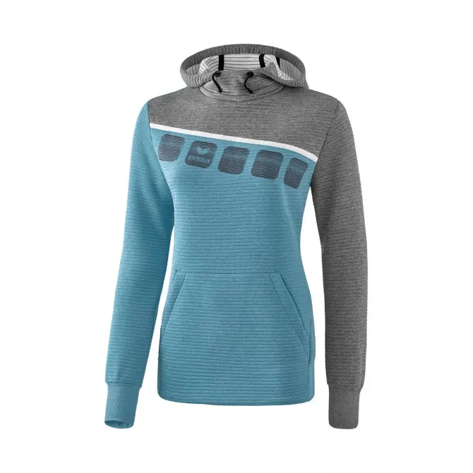 Bild von Erima Damen 5-C Kapuzensweat, oriental blue melange/grau melange/weiß, 38