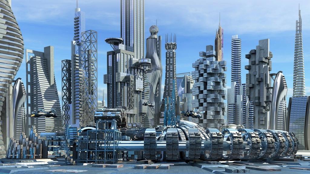 Bild von Papermoon Fototapete "Science-Fiction-Skyline"