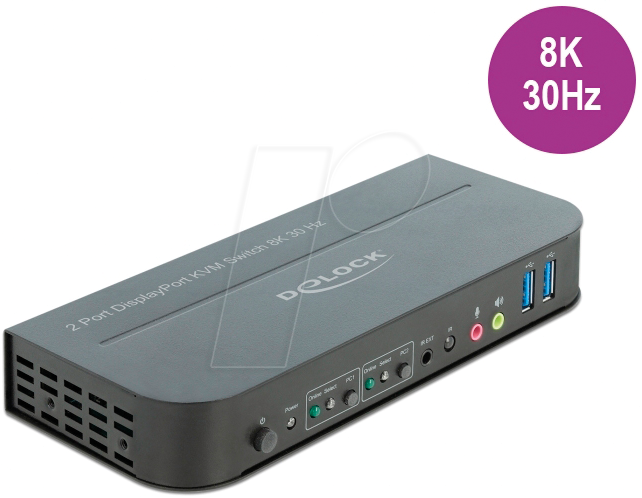 Bild von DeLOCK DisplayPort 1.4 KVM Switch 8K 30 Hz with USB 3.0 and Audio - KVM-/Audio-/USB-Switch - 2 x KVM/Audio/USB - 1 lokaler Benutzer - Desktop
