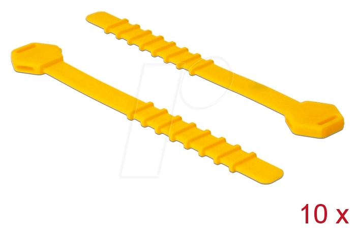 Bild von Delock, Kabelbinder, Silikon-Kabelbinder wiederverwendbar 10 Stück gelb (Kunststoffkabelbinder, 120 mm, 10 Stk.)