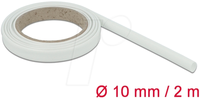Bild von Delock, Kabelschutz + Kabelführung, Schutzschlauch Glasfasergeflecht 2 m x 10 mm weiss (Kabelschlauch, 2000 mm)
