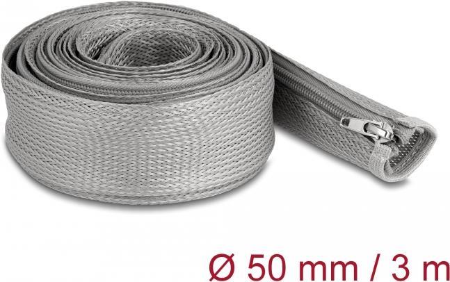 Bild von Delock, Kabelschutz + Kabelführung, Geflechtschlauch mit Reissverschluss hitzebeständig 3 m x 50 mm grau (Kabelschlauch, 3000 mm)
