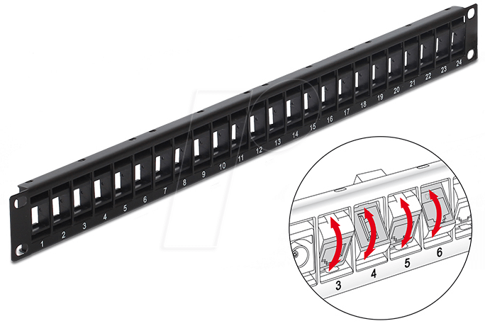 Bild von DeLOCK Keystone Patch Panel - Patch Panel - Schwarz - 1U - 48,3 cm (19) - 24 Ports (43340)