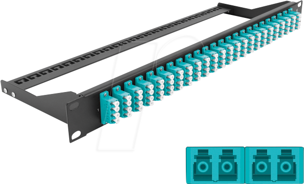 Bild von Delock - Patch Panel - Rack montierbar - LC Quad MM x 24 - Schwarz, Aquamarin - 1U - 48.3 cm (19)