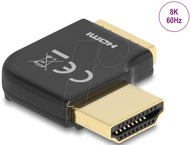 Bild von Delock HDMI Adapter Stecker zu Buchse 90° rechts gewinkelt 8K 60 Hz Metall (HDMI, 3 cm), Data + Video Adapter, Schwarz