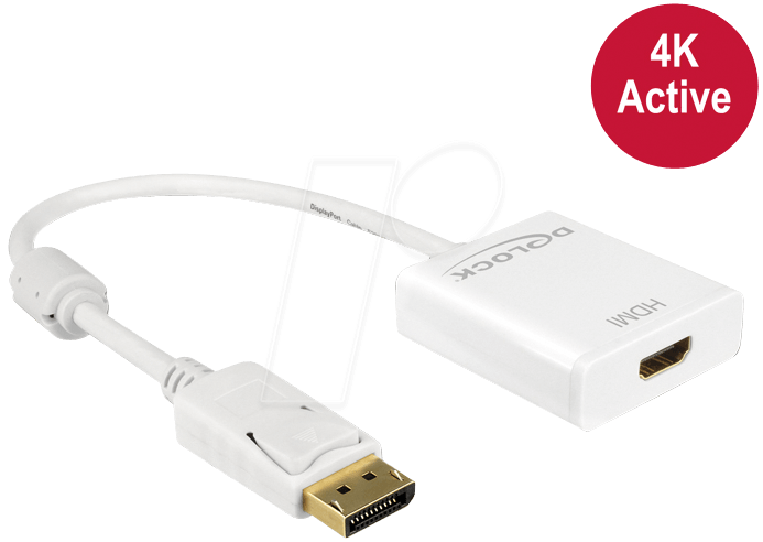 Bild von DeLOCK Adapter Displayport 1,2 male > HDMI female 4K Active - Videokonverter - Parade PS171 - DisplayPort / HDMI - weiß - Einzelhandel (62608)