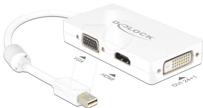Bild von Delock Adapter mini DisplayPort 1.1 Stecker > VGA / HDMI / DVI Buchse Passiv weiß (62630)