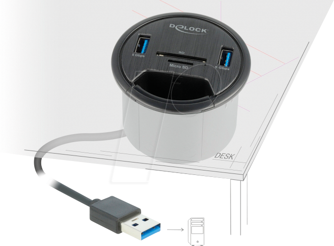 Bild von Delock 64152 - 2-Port Tischhub 2x SuperSpeed USB Typ-A und... Computer-Kabel, USB A, USB