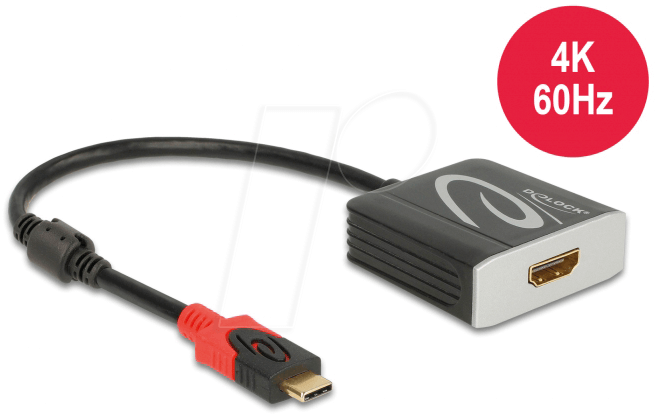 Bild von Delock Aktiver USB Type-C™ zu HDMI Adapter 4K 60 Hz (HDR) Computer-Kabel, USB C, DisplayPort (20,00 cm)