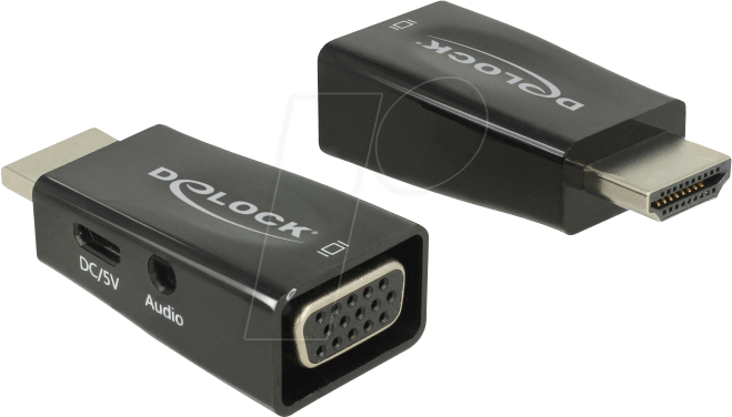 Bild von DeLock - Adapter HDMI-A Stecker> VGA Buchse mit Audio Screwless - Adapter - Audio/Multimedia, Schwarz