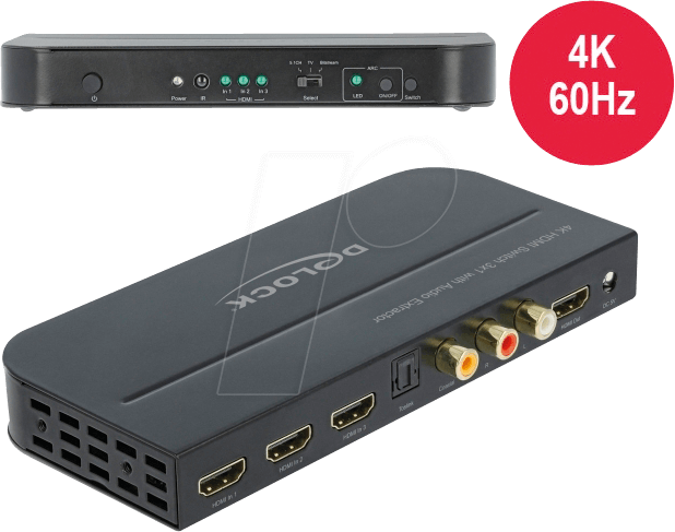 Bild von Delock 66498 - HDMI Switch 3 x HDMI in zu 1 x HDMI out 4K 60 Hz... Computer-Kabel, HDMI-A, HDMI