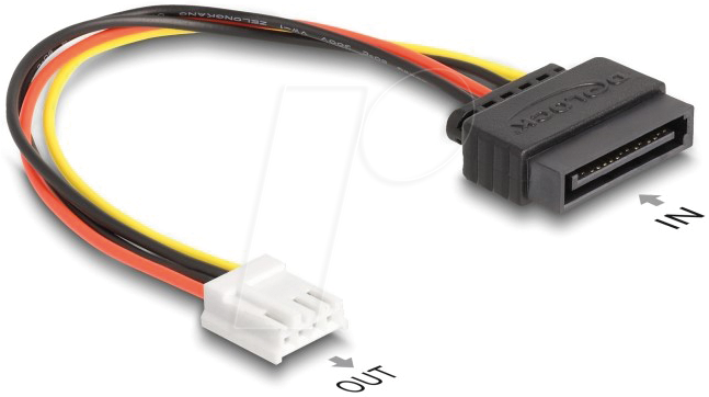 Bild von Delock SATA Stromkabel 15 Pin Stecker zu 1 x Floppy 4 Pin Buchse 15cm, Interne Kabel (PC)