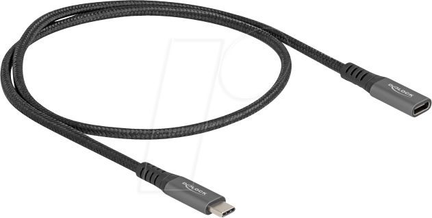 Bild von DeLOCK USB 10 Gbps Verlängerungskabel USB Type-C Stecker zu Buchse PD 3.0 100 W 0,5 m grau Metall (80021)
