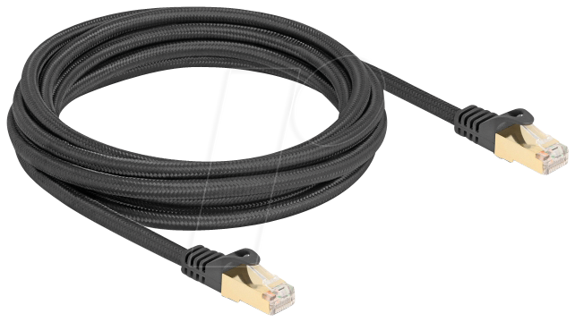Bild von Delock RJ45 Netzwerkkabel mit Geflechtmantel Cat.6A S/ FTP Stecker zu Stecker 3 m schwarz, 80319