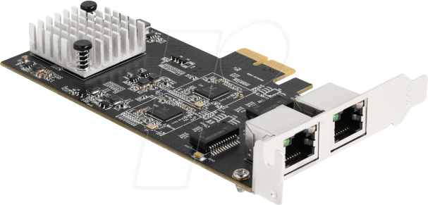 Bild von Delock PCI Express x2 Karte zu 2 x RJ45 5 Gigabit LAN RTL812 (PCI Express x2), Netzwerkkarte, Schwarz