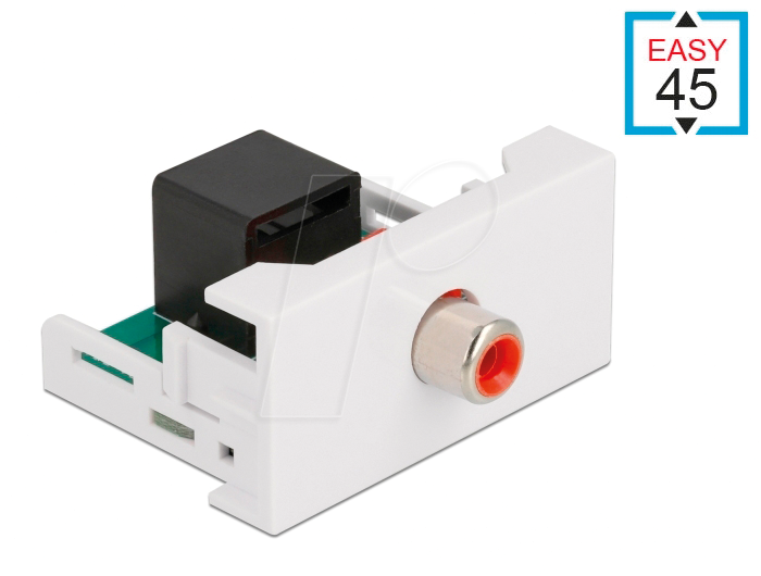 Bild von Delock Easy 45 Modul Cinch Buchse zu RJ45 Buchse 22,5 x 45 mm (Klinkenadapter), Audio Adapter, Weiss, Grau
