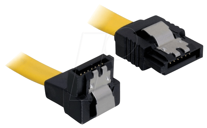 Bild von Delock SATA 6 Gb/s Kabel gerade auf unten gewinkelt 10 cm gelb Computer-Kabel