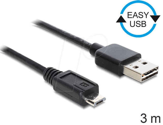 Bild von DELOCK 83368 - USB 2.0 Kabel, EASY A Stecker auf Micro B Stecker, 3 m