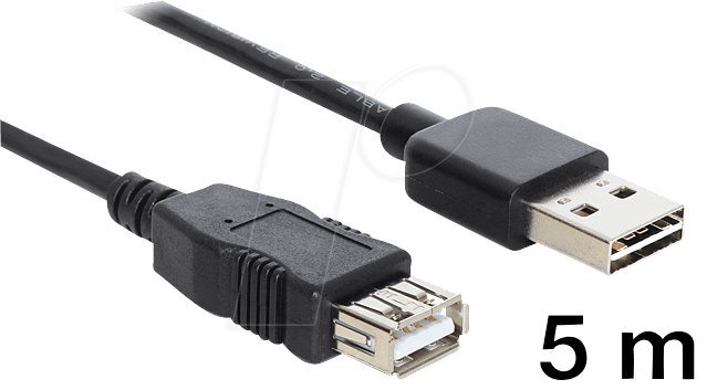 Bild von Delock USB-Kabel USB 2.0 USB-A Stecker, USB-A Buchse 5.00m Schwarz beidseitig verwendbarer Stecker,