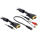 Bild von 2.00m Delock KVM Anschlusskabel VGA 15pol Stecker + 3,5mm Klinke Stecker auf VGA 15pol Stecker + 3,5mm Klinke Stecker Schwarz vergoldet
