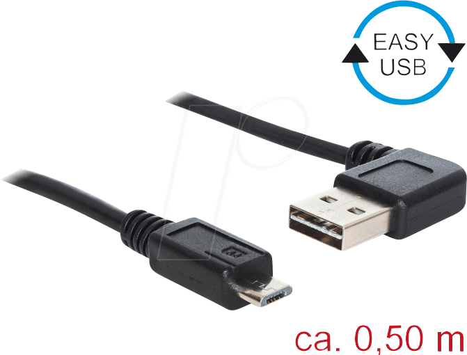 Bild von Delock USB2.0-Kabel Easy A-MicroB: 0.5m, schwarz (0.50 m, USB 2.0), USB Kabel