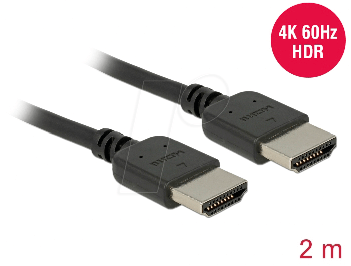 Bild von DeLock 4K HDMI Kabel @ 60Hz Premium Zertifiziertes Ultraflexibeles Kabel UHD TV, 2,00m, Unterstüzt HDR, ARC, CEC 2.0, für Bluray Player, PS4, Xbox, 85217
