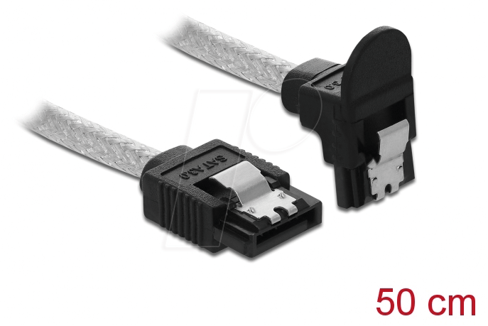 Bild von Delock SATA 6 Gb/s Kabel gerade auf unten gewinkelt 50 cm transparent Computer-Kabel