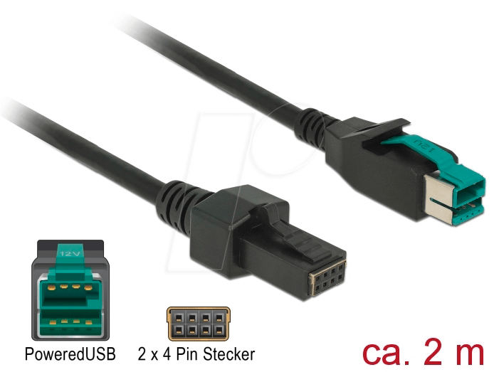 Bild von DeLOCK - Powered USB-Kabel - USB PlusPower (12 V) (M) bis 8-polig (2x4) PoweredUSB Remote Side (M) 2,0m - Schwarz (85483)