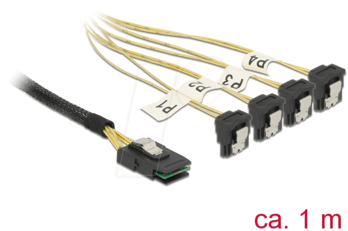 Bild von DeLOCK - SATA- / SAS-Kabel - SAS 6Gbit/s - Mini SAS (SFF-8087) (S) bis SATA (R) gewinkelt - 1 m (85687)