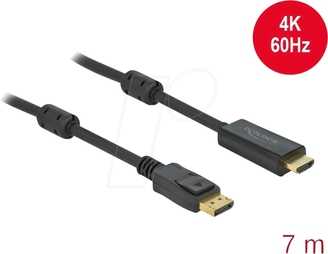 Bild von DeLOCK - Video- / Audiokabel - DisplayPort / HDMI - DisplayPort (M) Verriegelung bis HDMI (M) - 7,0m - Dreifachisolierung - Schwarz - 4K Unterstützung, aktiv (85959)