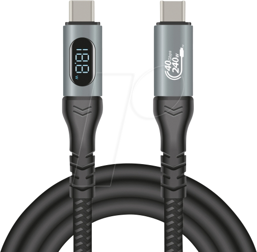 Bild von Delock USB 40 Gbps Daten- und Schnellladekabel koaxial 1m 8K 60 Hz USB PD 3.1 Extended Power Range 2 (1 m, USB 4.0), USB Kabel