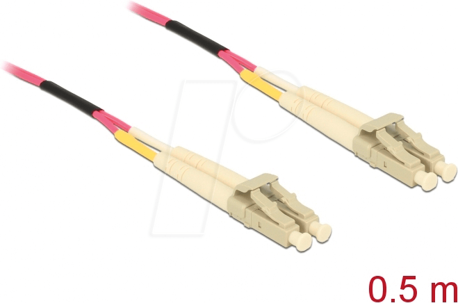 Bild von Delock 86544 - Kabel Lichtwellenleiter LC zu LC Multimode OM4 0,5 m Glasfaserkabel, LC Duplex, (50,00 cm)