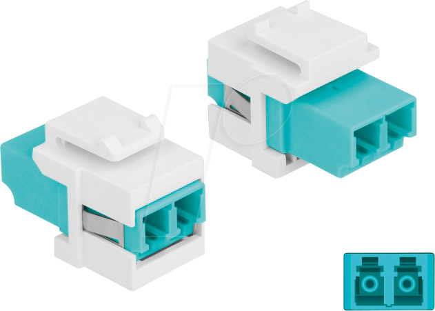 Bild von Delock - Netzwerkkoppler - LC Multi-Mode (W) bis LC Multi-Mode (W) - Glasfaser - Duplex - Keystone-Buchse - weiß, Aquamarin (86817)
