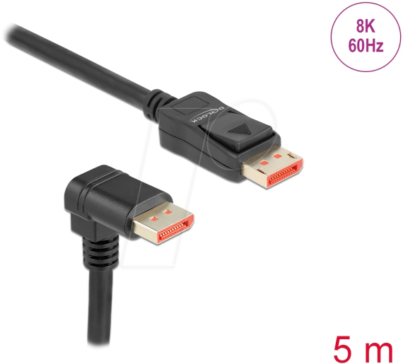 Bild von Delock - DisplayPort-Kabel - DisplayPort (M) gewinkelt bis DisplayPort (M) Verriegelung - DisplayPort 1,4 - 5,0m - unterstützt 8K 60 Hz (7680 x 4320) - Schwarz (87053)