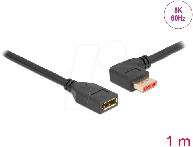 Bild von Delock - DisplayPort-Verlängerungskabel - DisplayPort (M) links abgewinkelt bis DisplayPort (W) - DisplayPort 1,4 - 1,0m - unterstützt 8K 60 Hz (7680 x 4320) - Schwarz (87073)