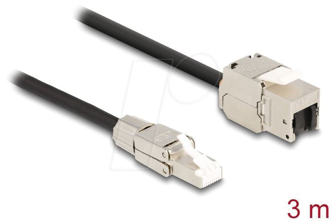 Bild von Delock - Netzwerkverlängerungskabel - RJ-45 (W) zu RJ-45 (M) - 3 m - S/FTP - CAT 6a - halogenfrei - Schwarz/Silber