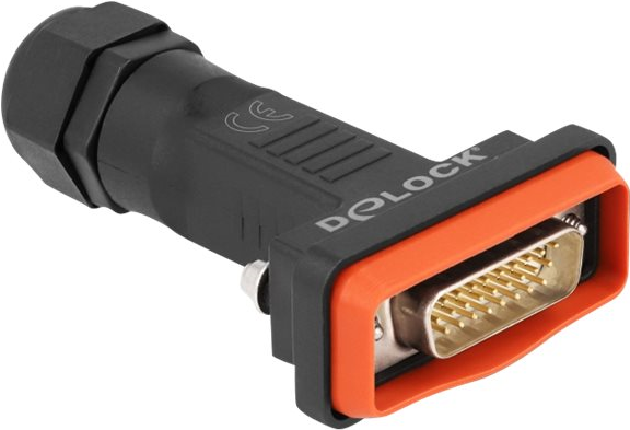 Bild von Delock Adapter D-Sub HD 26 Pin Stecker mit Gehäuse IP67 wasserfest (4.90 cm), Data + Video Adapter, Schwarz, Rot