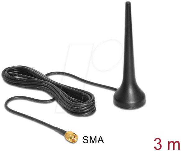 Bild von Delock GSM UMTS Sixband Antenne SMA 2 dBi omnidirektional mit magnetischem Standfuß starr schwarz, Netzwerk Zubehör